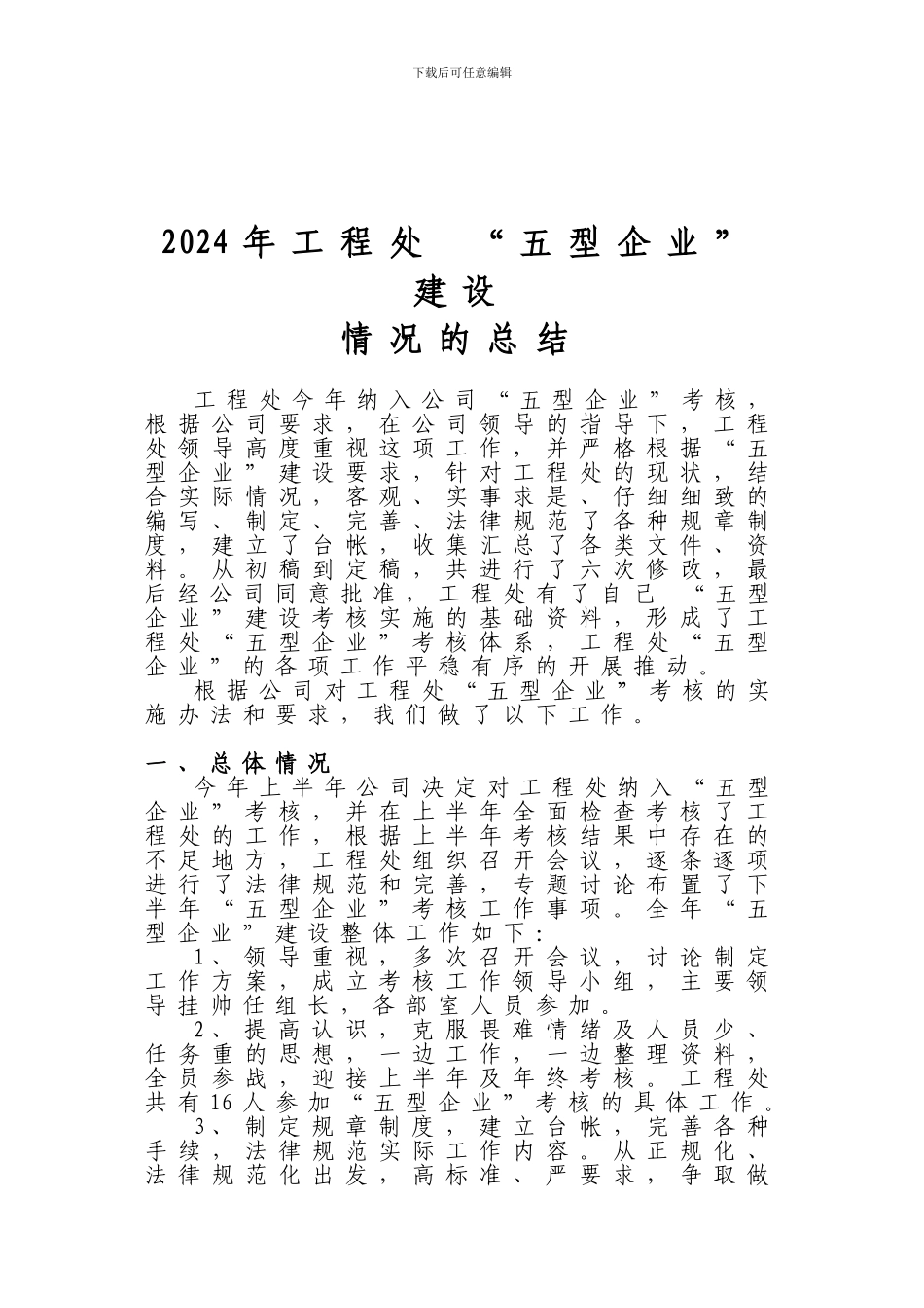 2024年工程处五型企业总结_第1页