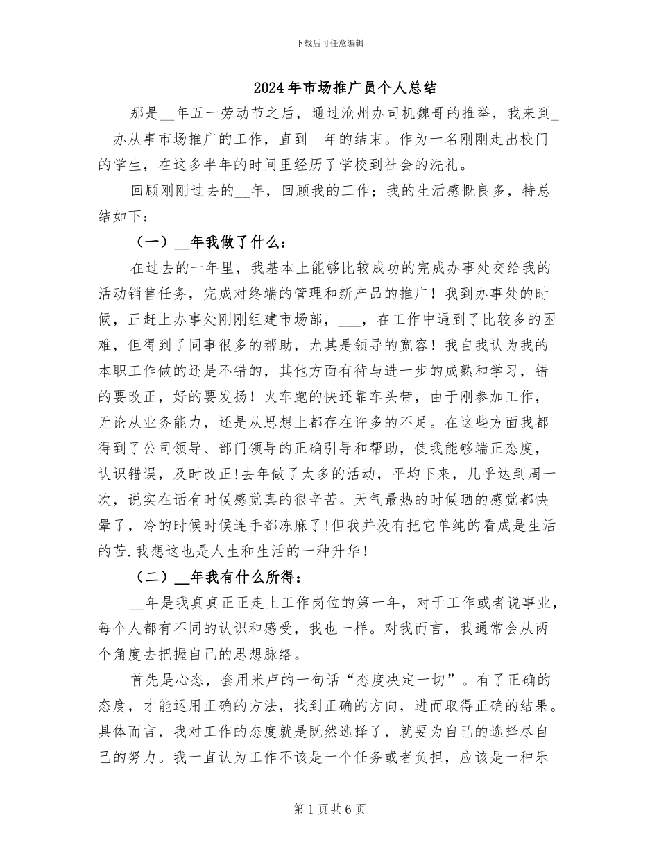 2024年市场推广员个人总结_第1页