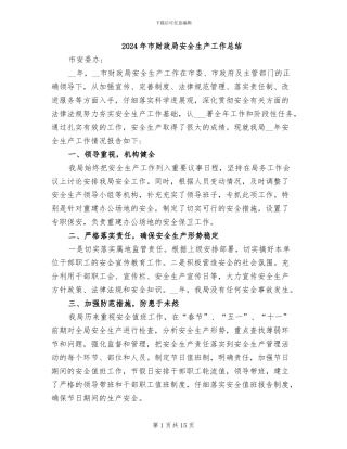 2024年市财政局安全生产工作总结