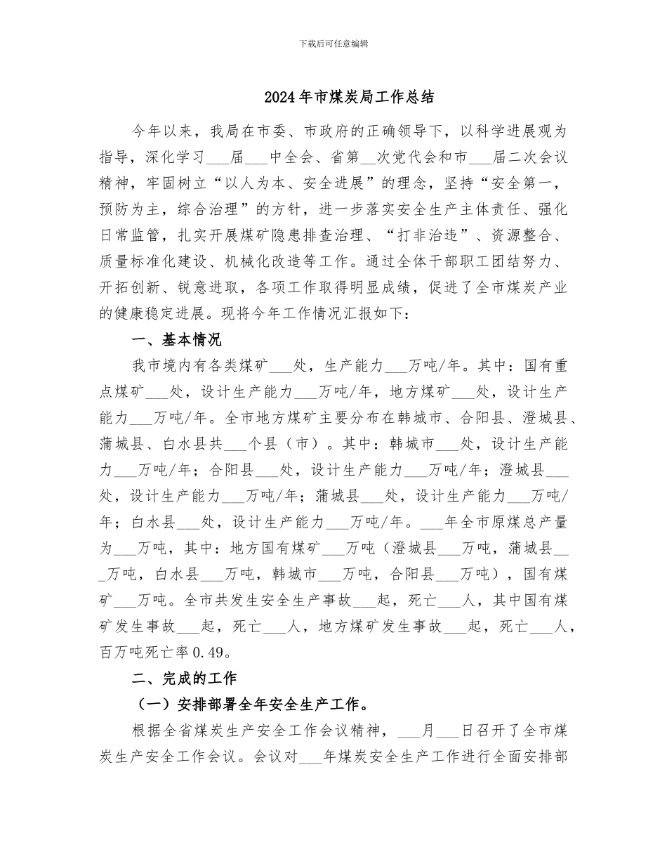 2024年市煤炭局工作总结_第1页