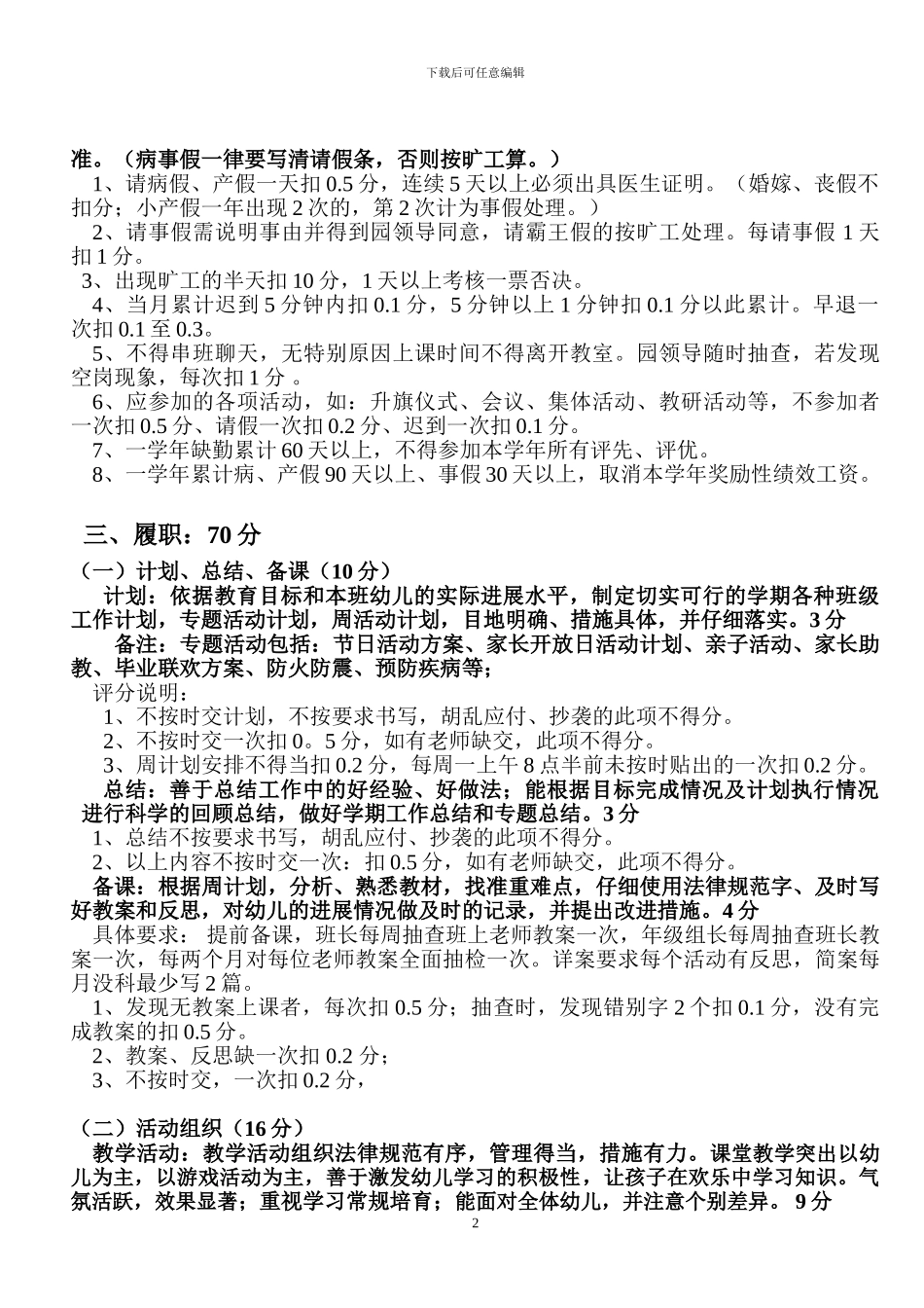 2024年幼儿园教师绩效考核细则_第2页