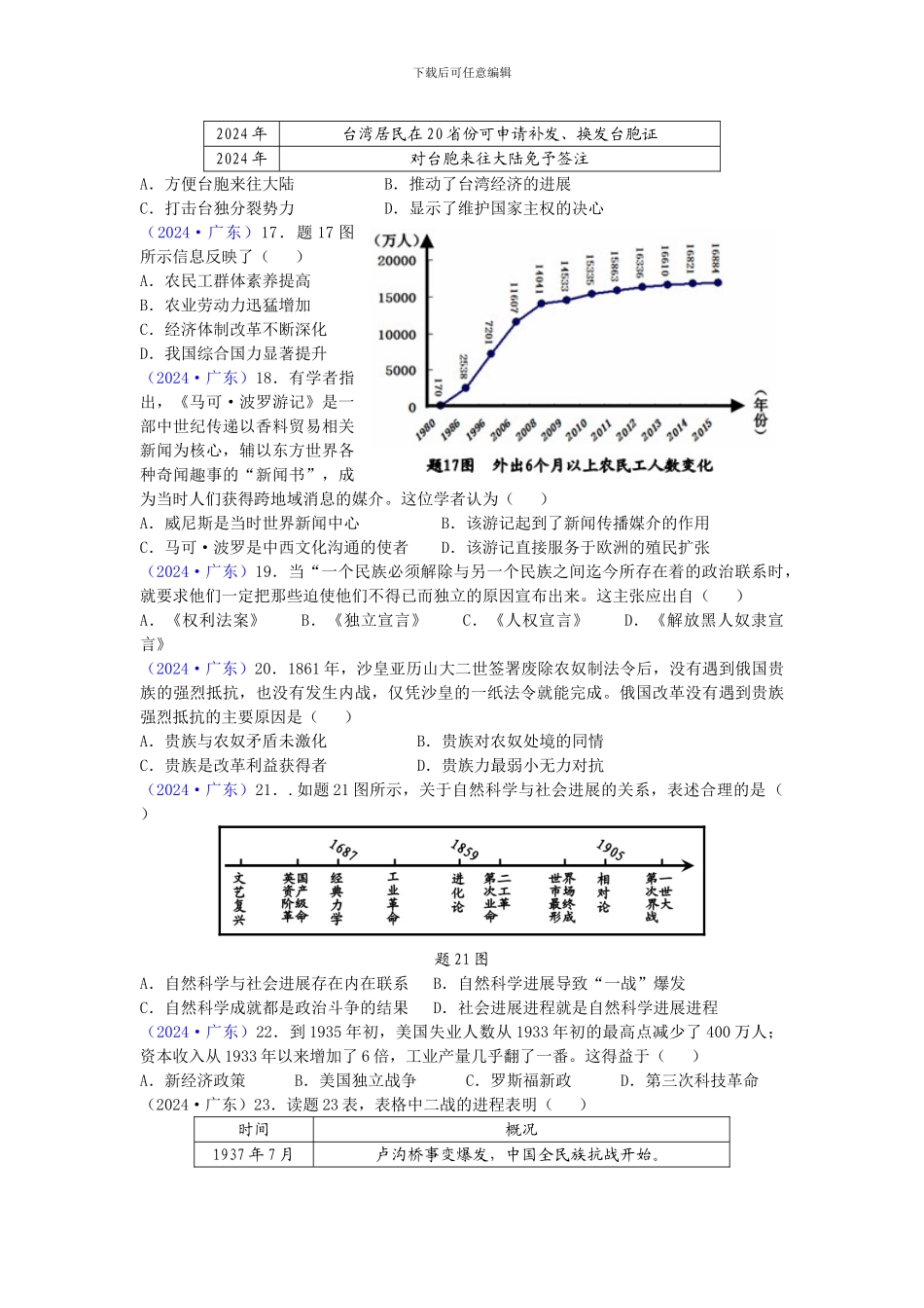 2024年广东省中考历史试题_第3页