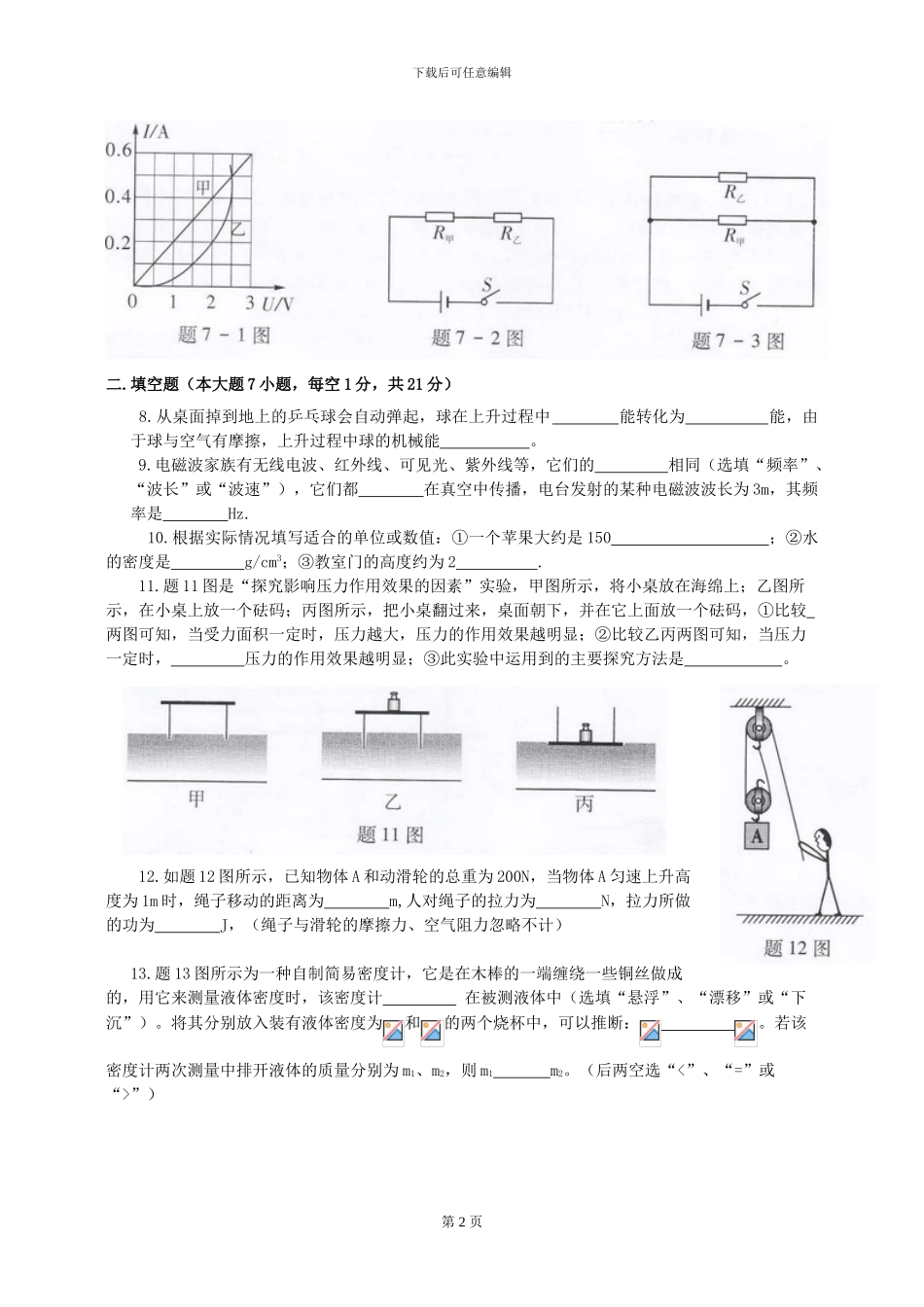 2024年广东省初中毕业生学业考试物理试题_第2页