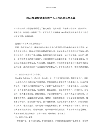 2024年底促销员年终个人工作总结范文五篇