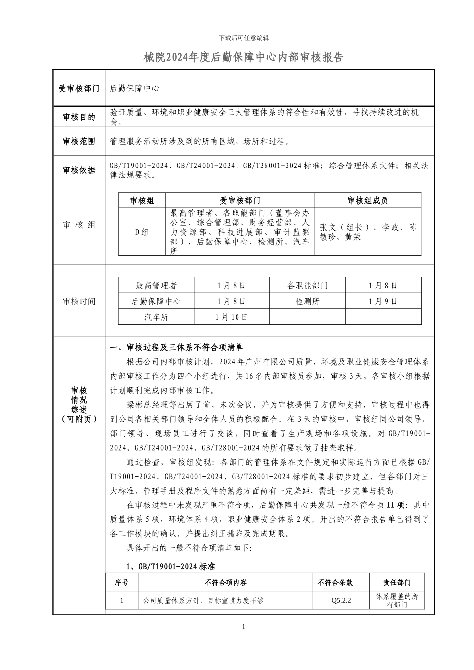 2024年度三体系内部审核报告_第1页