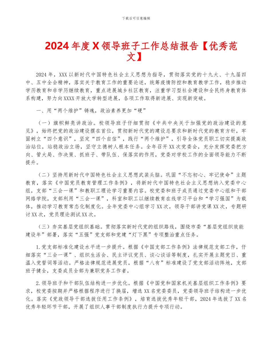 2024年度X领导班子工作总结报告_第1页