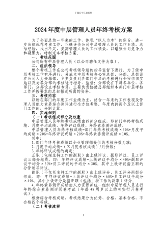 2024年度中层管理人员年终考核方案