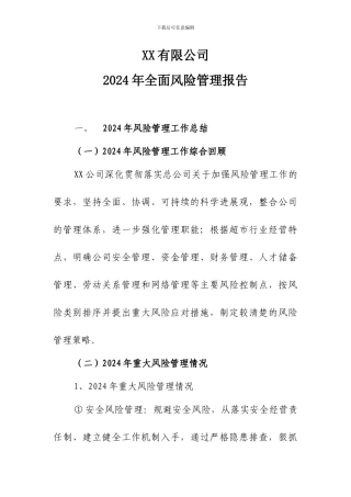 2024年度全面风险管理报告
