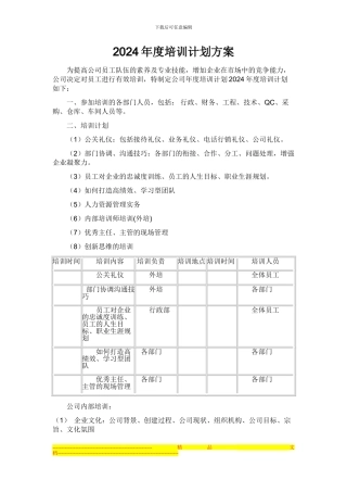 2024年度培训计划方案