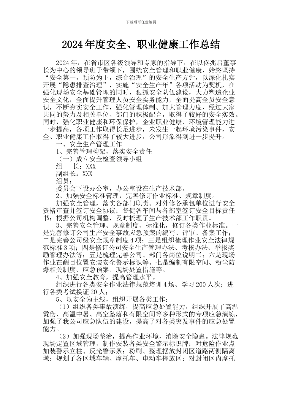 2024年度安全、职业健康工作总结_第1页