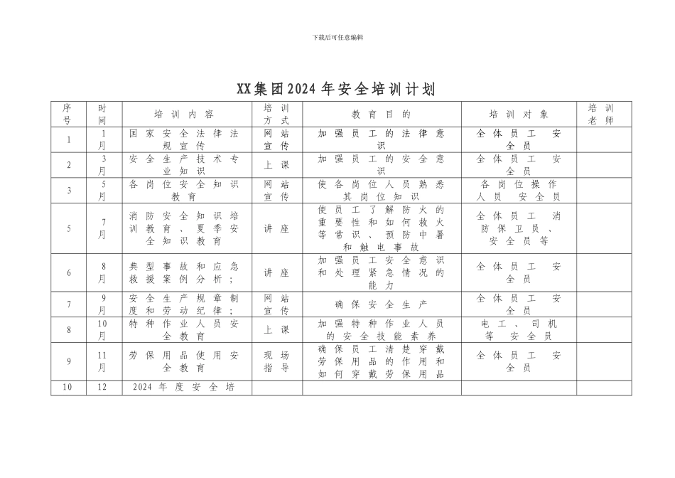 2024年度安全教育培训计划_第2页
