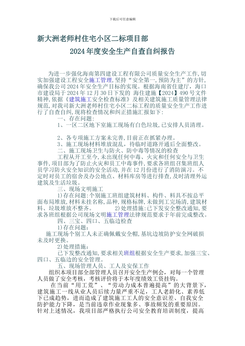 2024年度安全生产自查自纠报告_第1页