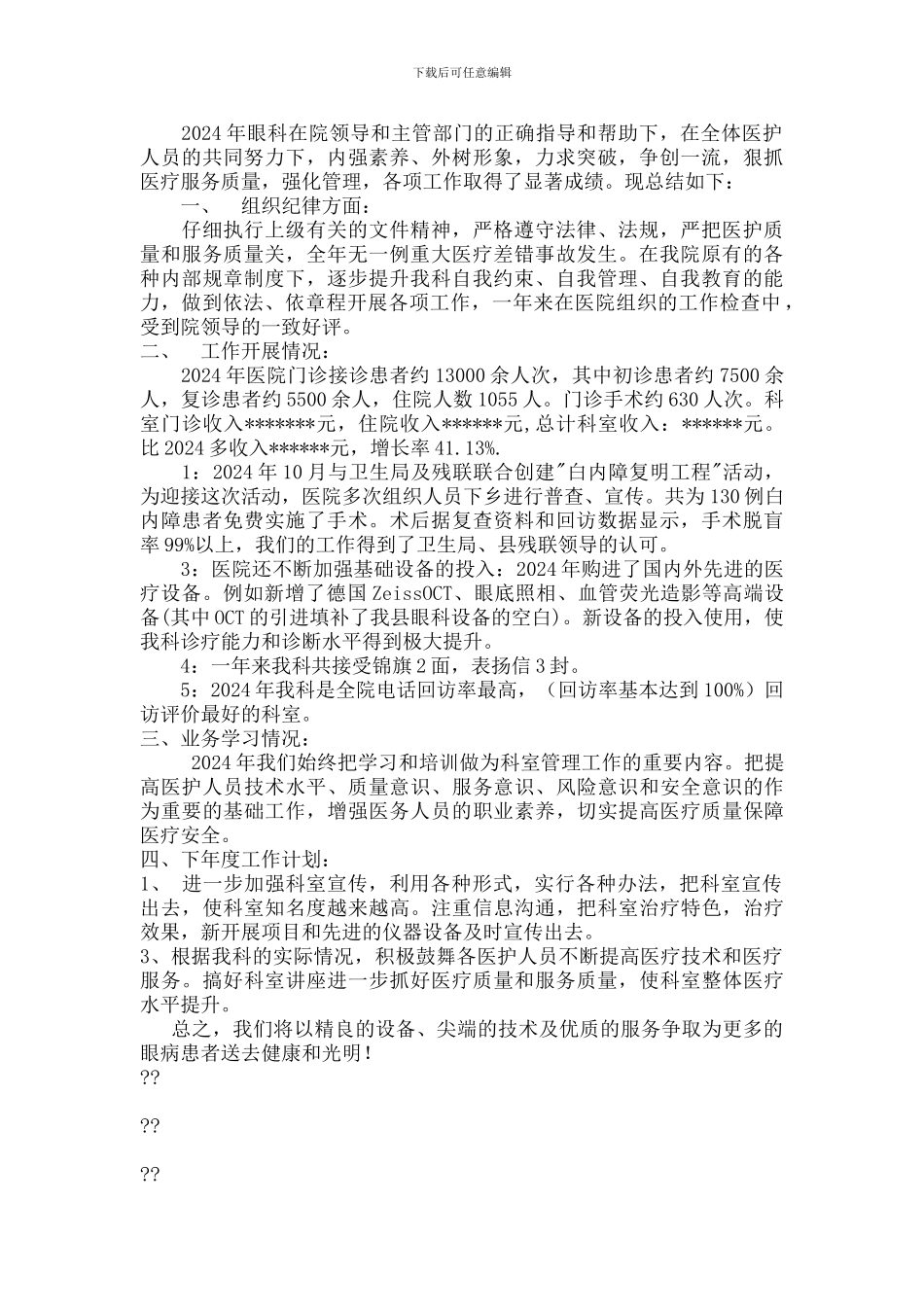 2024年度眼科工作总结_第1页