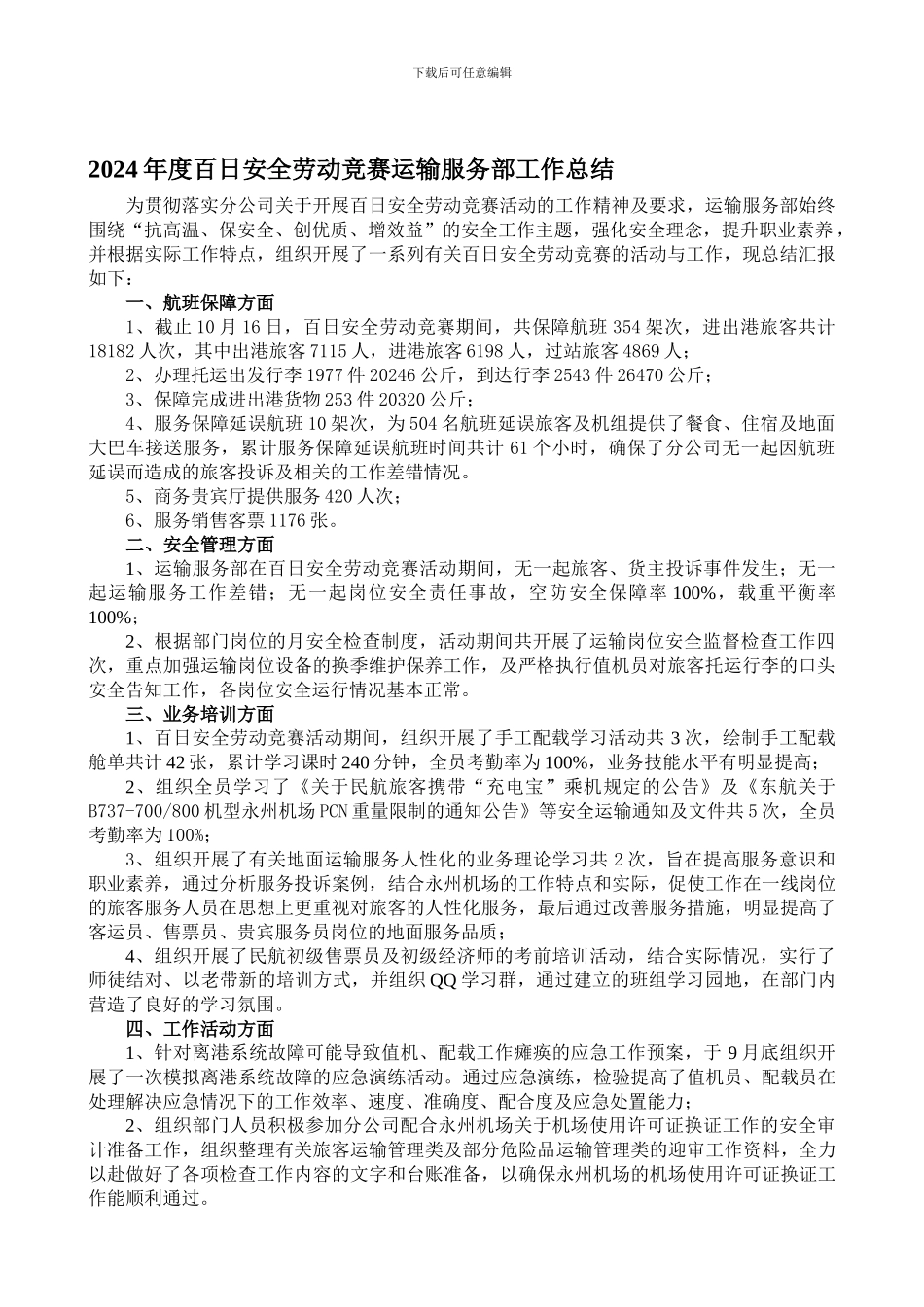 2024年度百日安全劳动竞赛工作总结_第1页