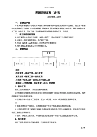 2024年度薪酬调整方案
