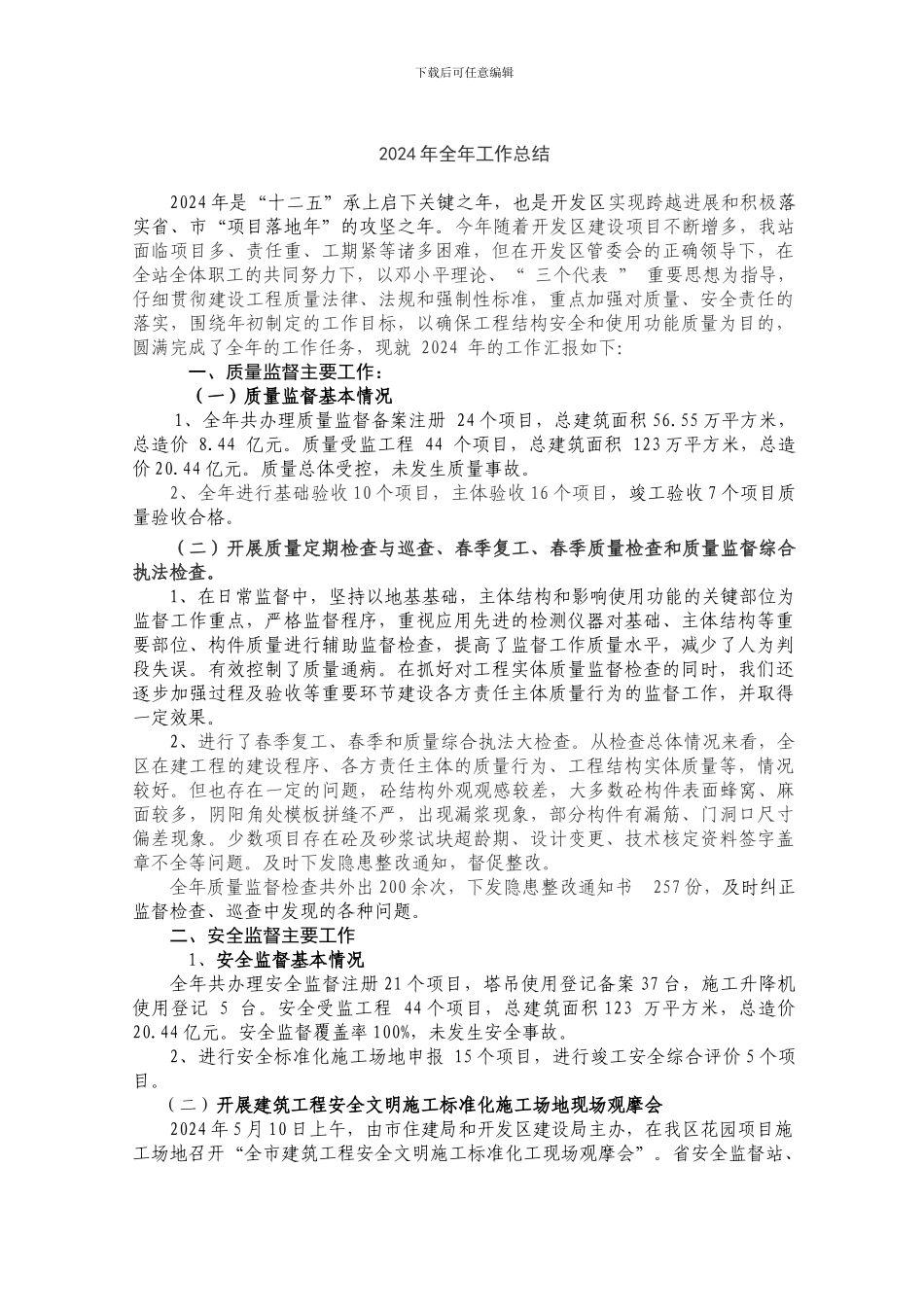 2024年开发区质量安全监督站全年工作总结_第1页