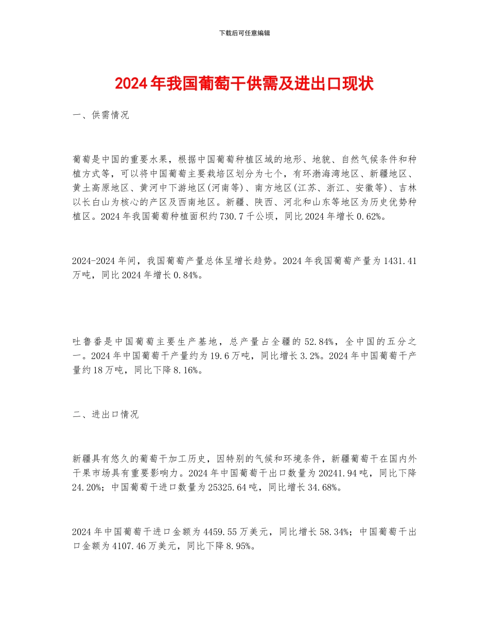 2024年我国葡萄干供需及进出口现状_第1页