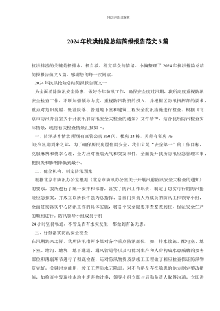 2024年抗洪抢险总结简报报告范文5篇