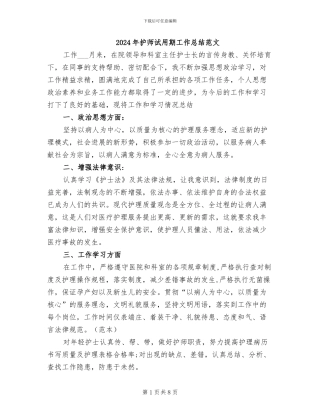 2024年护师试用期工作总结范文