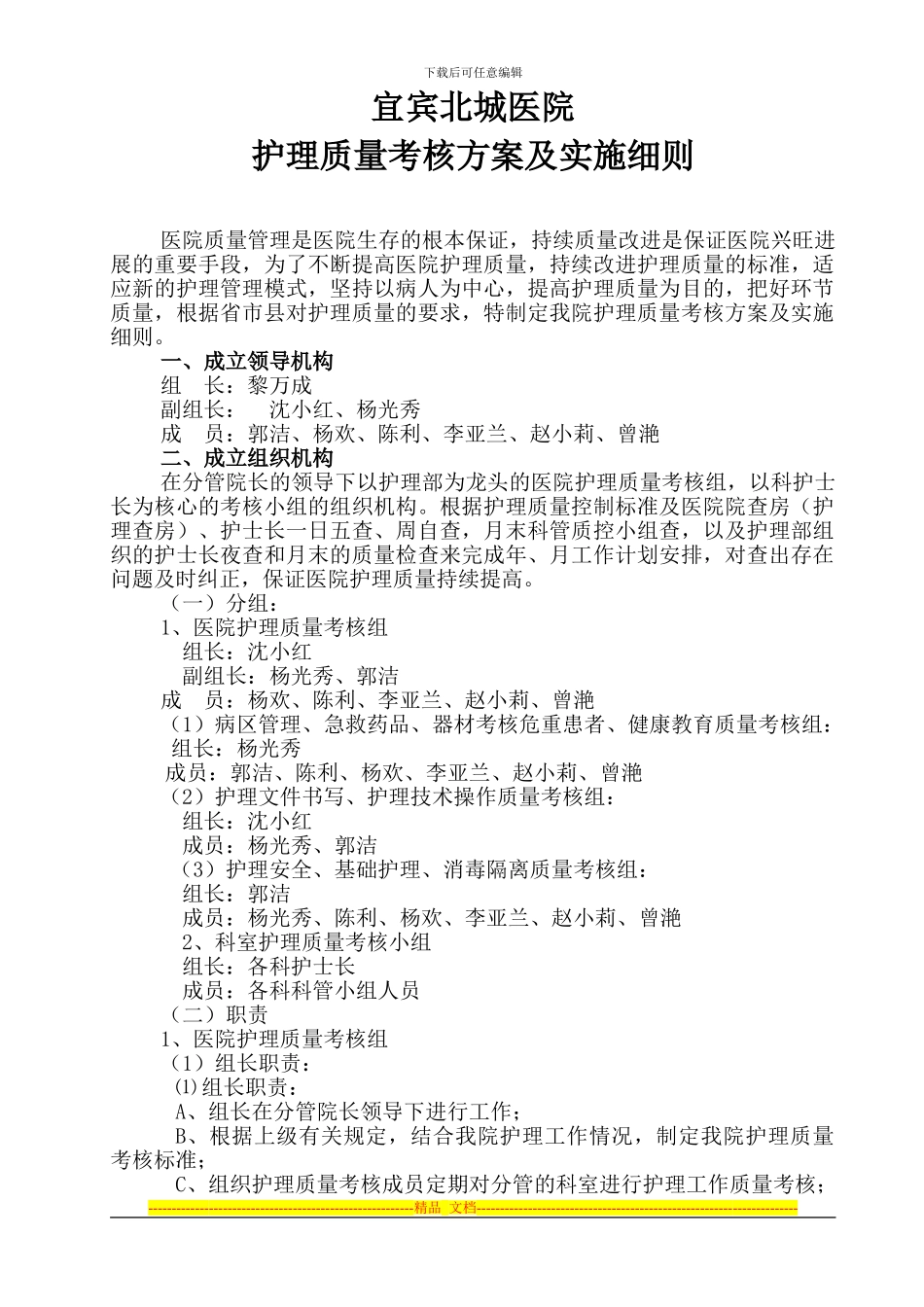 2024年护理质量考核方案及实施细则_第1页