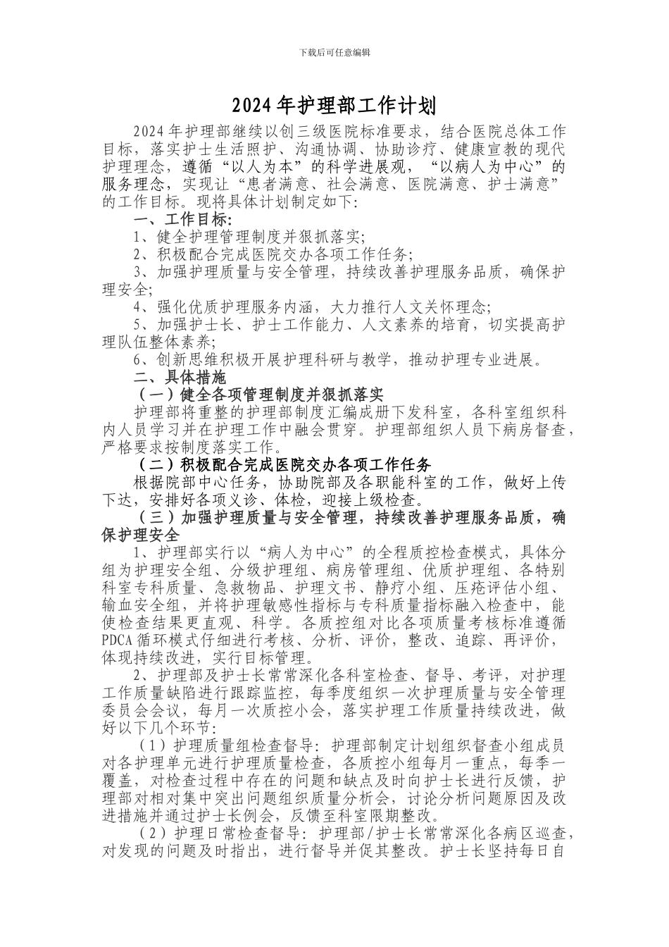 2024年护理部工作计划1_第1页