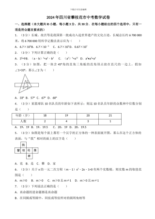 2024年攀枝花市中考数学试卷