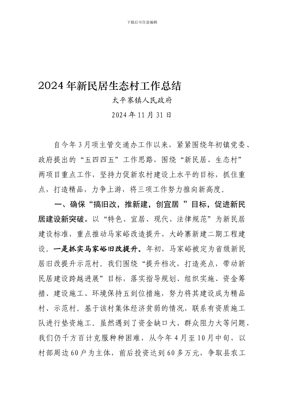 2024年新民居生态村工作总结_第1页