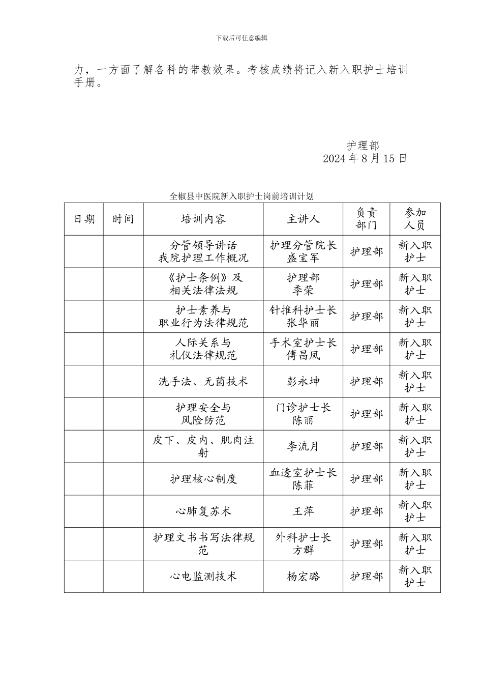 2024年新护士岗前培训方案_第2页