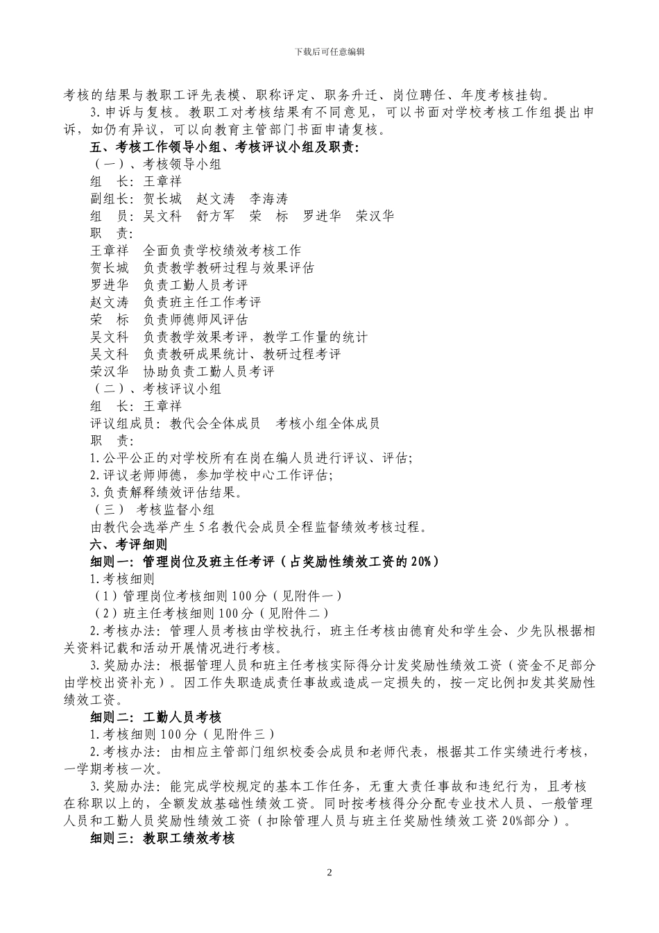 2024年春季新三伏潭一小教师绩效考核实施办法_第2页