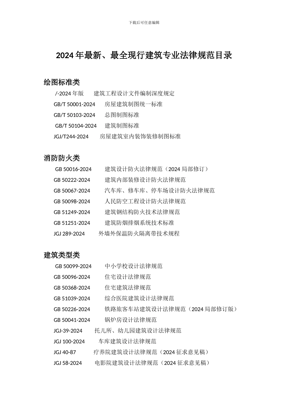 2024年最新、最全现行建筑专业规范目录_第1页