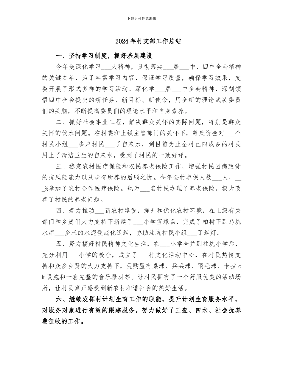 2024年村支部工作总结_第1页