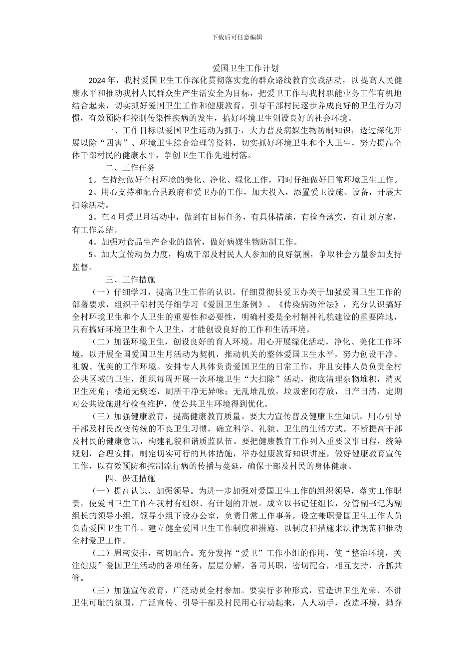 2024年村爱国卫生工作计划_第1页