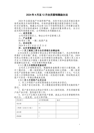 2024年某地产公司全员营销激励办法