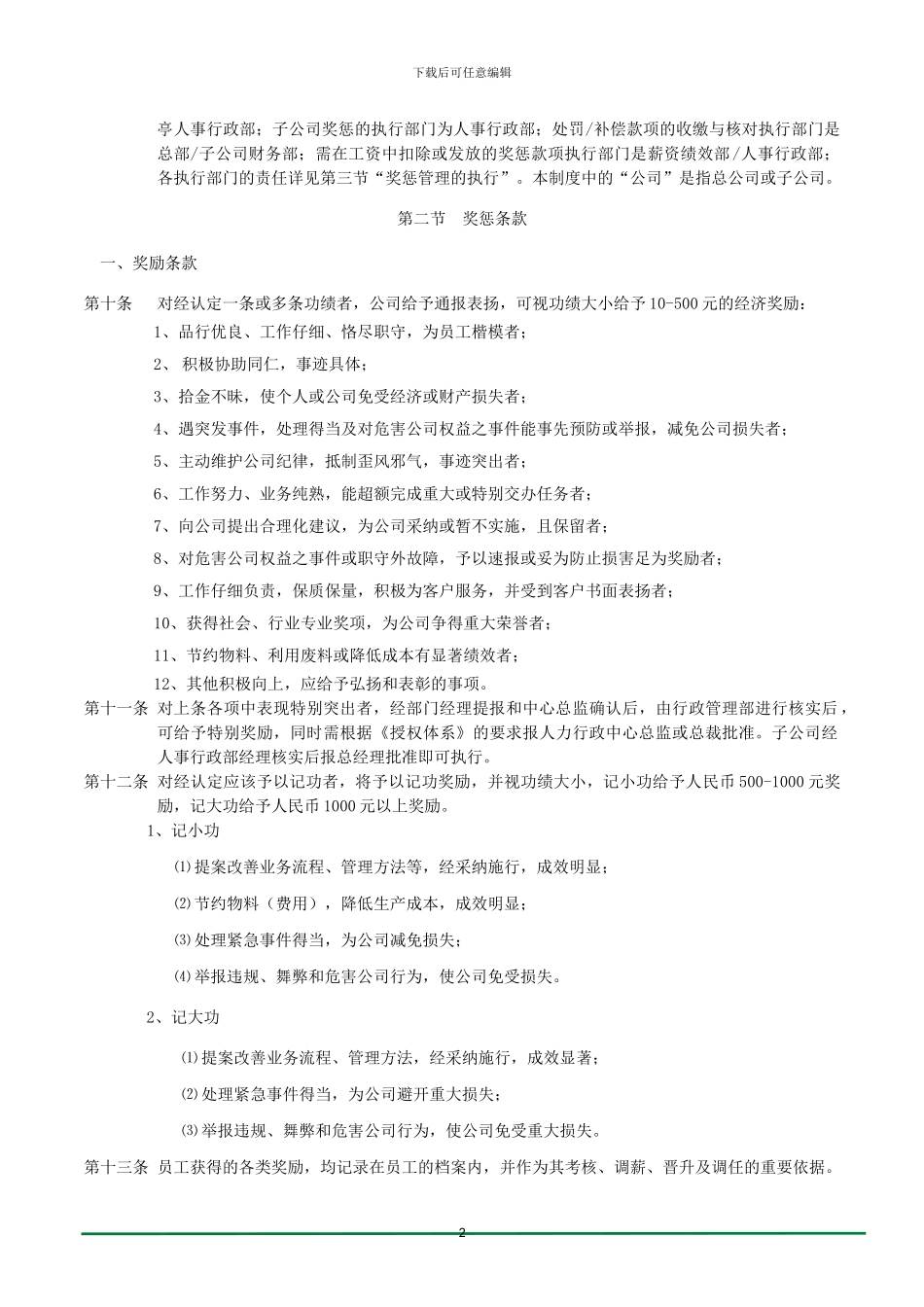 2024年某食品公司奖惩管理制度_第2页