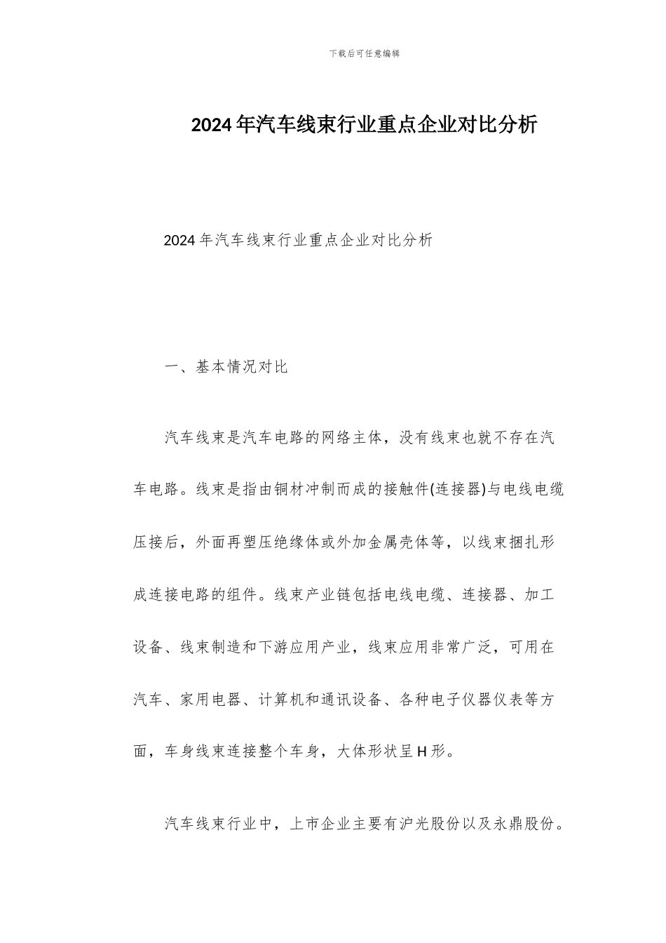 2024年汽车线束行业重点企业对比分析_第1页