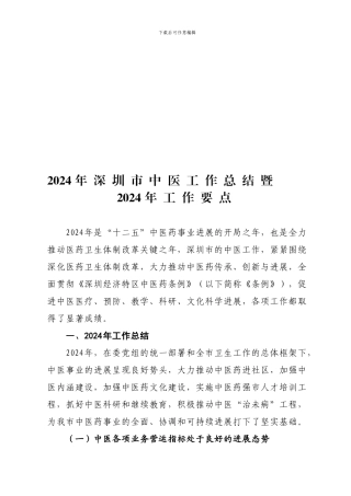 2024年深圳市中医工作总结暨