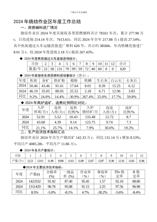 2024年烧结作业区全年生产工作总结