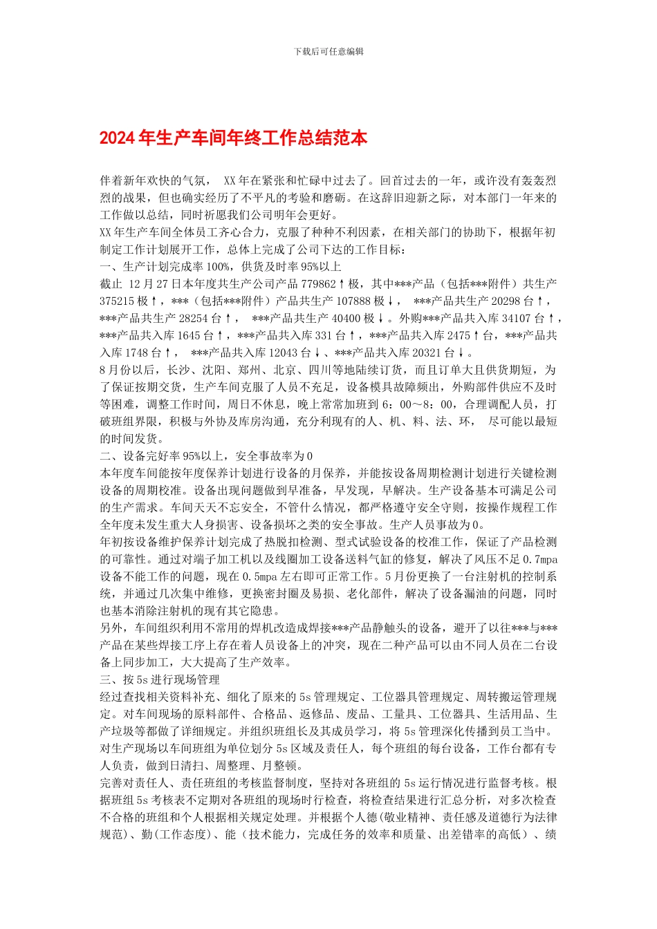 2024年生产车间年终工作总结范本_第1页