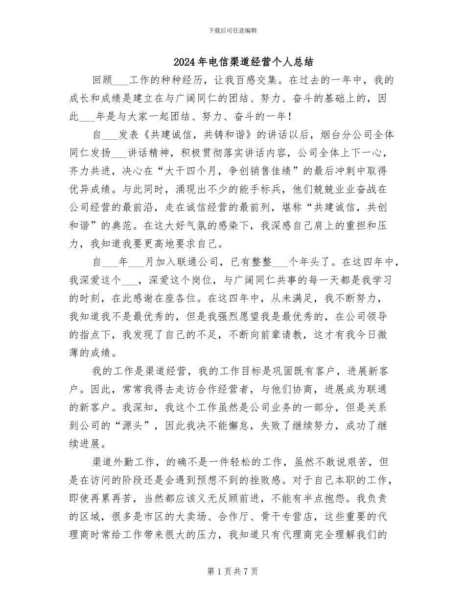 2024年电信渠道经营个人总结_第1页