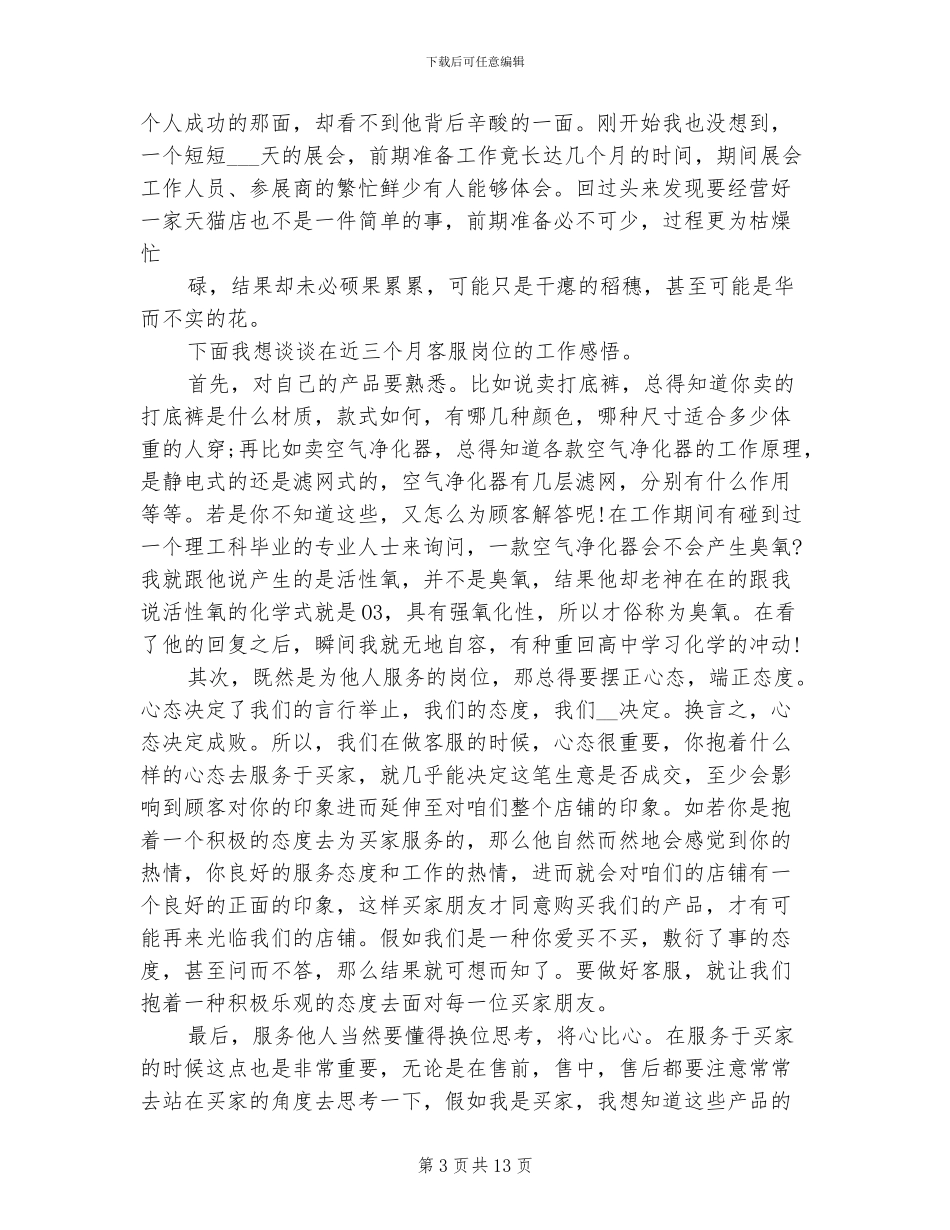 2024年电商客服顶岗实习报告总结例文_第3页