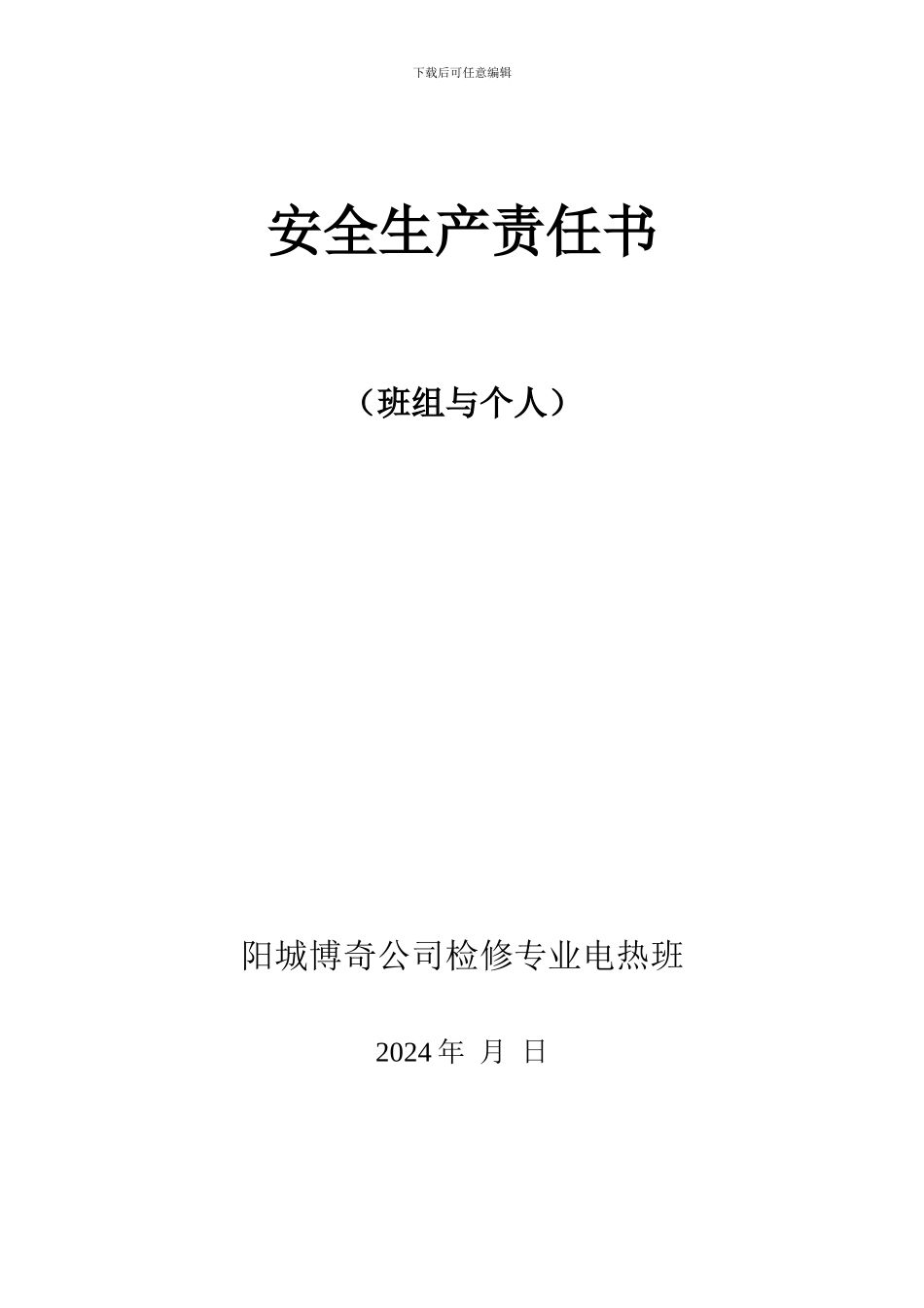 2024年电热二班班组与个人安全生产责任书_第1页