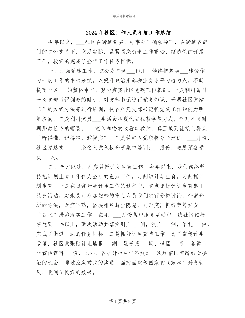 2024年社区工作人员年度工作总结_第1页