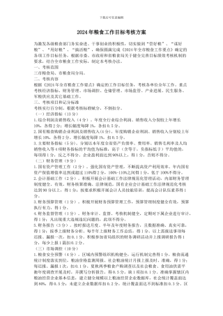 2024年粮食工作目标考核方案