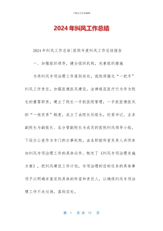 2024年纠风工作总结