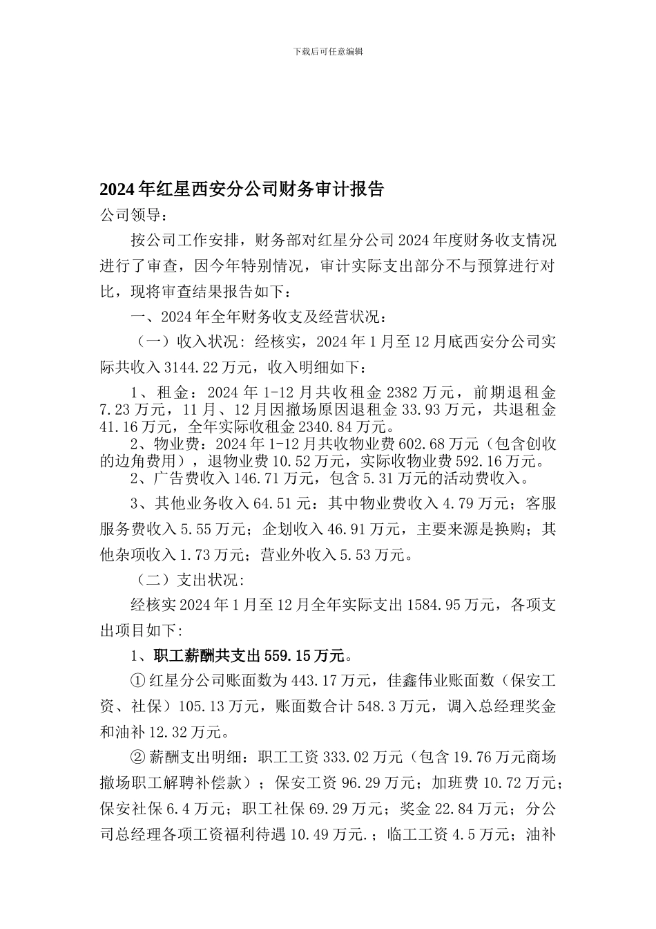 2024年红星西安分公司财务审计报告_第1页