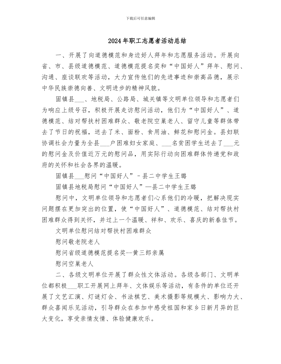2024年职工志愿者活动总结_第1页