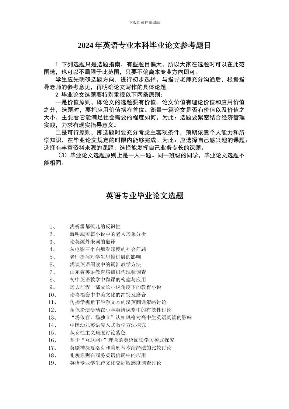 2024年英语专业本科毕业论文参考题目_第1页