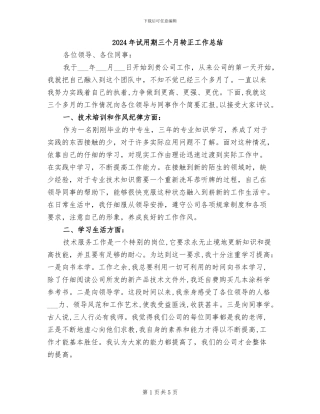 2024年试用期三个月转正工作总结