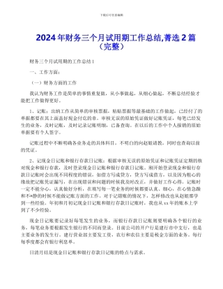 2024年财务三个月试用期工作总结-菁选2篇