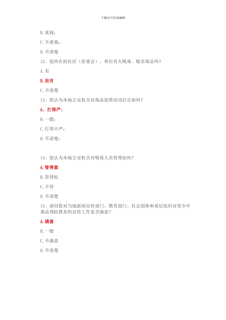 2024年贵州省禁毒工作群众满意度问卷调查答案_第3页